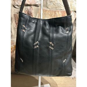 Black Leather Slouchy Hobo Bag Snakeskin Strap Silver Ring Hardware Y2K